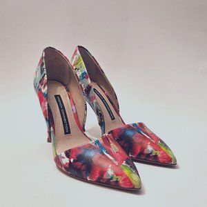 FRENCH CONNECTION Leather Multi Floral Print Pointed Toe D'Orsay Heel SIZE 6